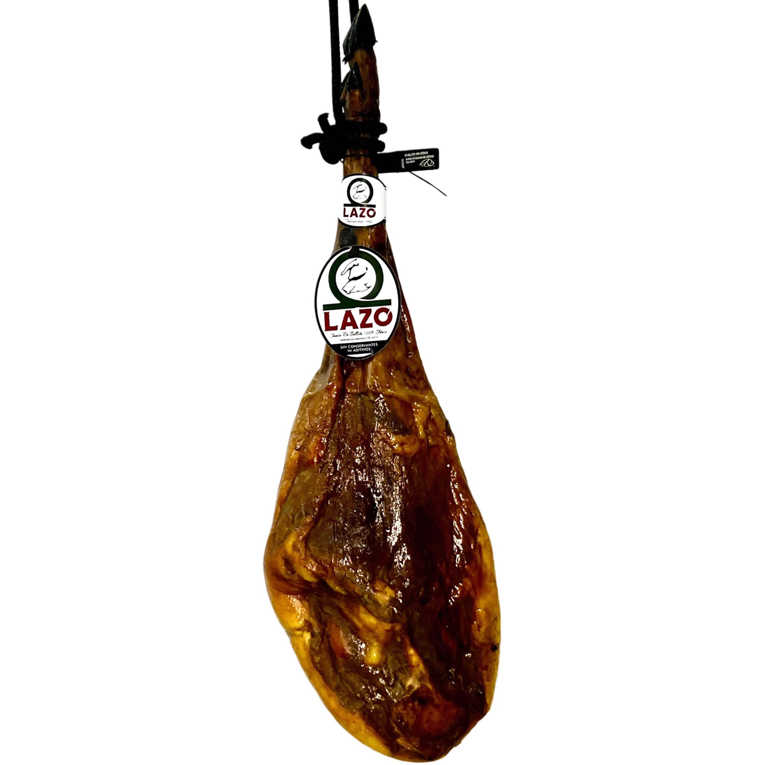 pieza entera de jamón bellota 100% ibérico reserva lazo mostrando su perfil