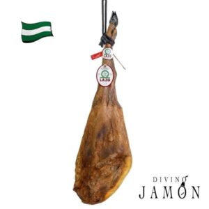 pieza entera de jamón bellota 50% ibérico lazo mostrando su morfología y curación